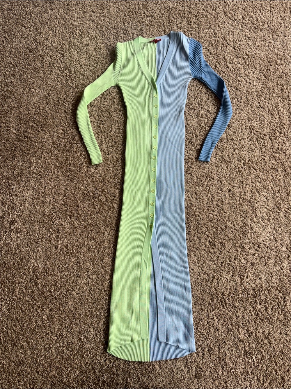Staud two tone ribbed button front midi dress size small
